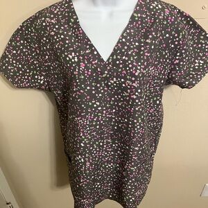 Gray Polka Dot Women's Scrub Top - Pink, Green and White Polka Dot